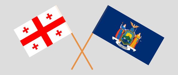 Crossed flags of Georgia and The State of New York. Official colors. Correct proportion