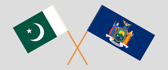 Crossed flags of Pakistan and The State of New York. Official colors. Correct proportion