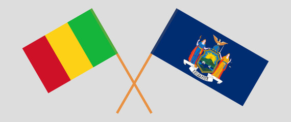 Crossed flags of Mali and The State of New York. Official colors. Correct proportion