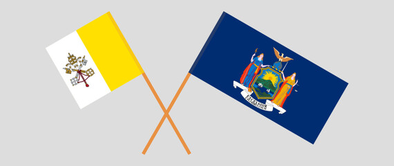 Crossed flags of Vatican and The State of New York. Official colors. Correct proportion