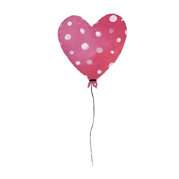 a cute heart pink balloon watercolor illustration 