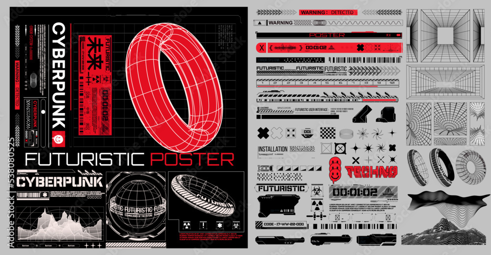 Leinwandbilder big collection of retro futuristic elements for design. retro futuristic graphic pack. universal geo