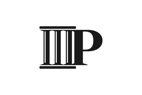 Law legal logo design pillar column icon symbol initial P letter 