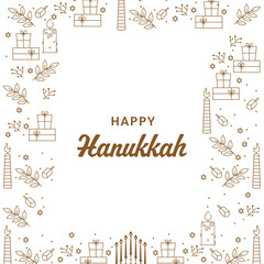 Happy Hanukkah Celebration Greeting Card With Doodle Festival Elements Decorated Background.