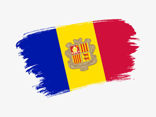 Andorra flag made in textured brush stroke. Patriotic country flag on white background