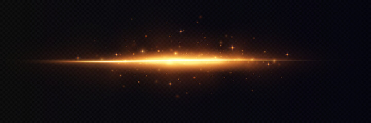 Yellow horizontal lens flares pack. Laser beams, horizontal light rays. Beautiful light flares. Glowing streaks on dark background. 