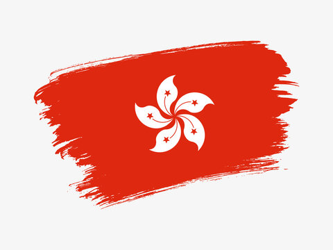 Hong Kong flag made in textured brush stroke. Patriotic country flag on white background