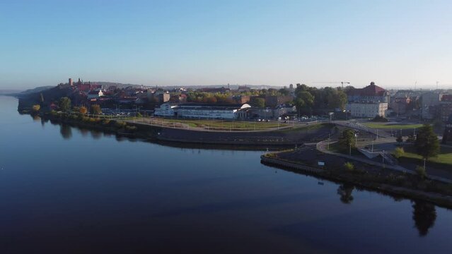 View of the city of Grudziadz from the Vistula River, Poland.
