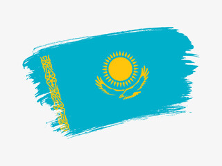 Kazakhstan flag made in textured brush stroke. Patriotic country flag on white background