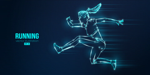 Fototapeta na wymiar Abstract silhouette of a running athlete on blue background. Runner woman are running sprint or marathon. Vector illustration