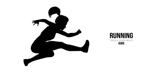 Abstract silhouette of a running athlete on white background. Runner woman are running sprint or marathon. Vector illustration