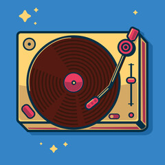 Colorful retro music vinyl record player turntable