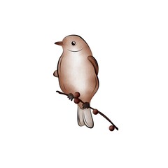Isolated watercolor bird on a branch. Separate element for covers, greeting cards, books, wedding invitations, birthdays, posters and banners.