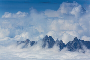 Beautiful alpine scenery in the Swiss Alps in winter, with dramatic cloudscape
