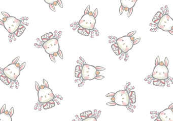 Fototapeta premium 鏡餅うさぎ 総柄デザイン ももいろ