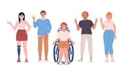 Obraz premium Diversity and inclusion semi flat color vector characters. Editable figures. Full body people on white. Social equality simple cartoon style illustration for web graphic design and animation