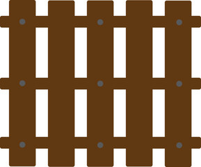 Vector illustration of wooden fence in brown colour with metal nails