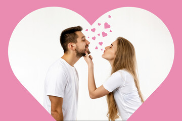 couple in love on white background.