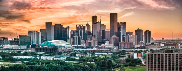 Houston Texas with colorful sunset sky - Powered by Adobe