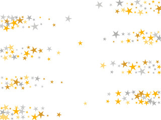 Minimal silver and gold stars falling scatter backdrop. Little stardust spangles birthday decoration elements. Isolated stars falling design. Spangle elements congratulations decor.