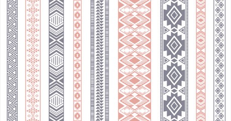 Embroidery ribbon vector patterns, lace seamless border, fashion edge stripes.
