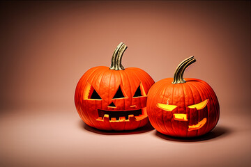 Fototapeta premium Spookey Halloween Pumpkin cut out by kids in Studio