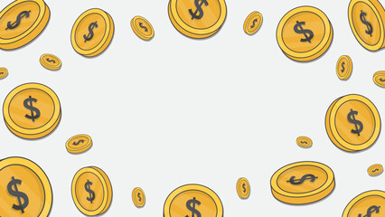 Money Background Design Template. Gold Coins Cartoon Vector Illustration. Financial