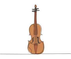 Single continuous line drawing of violin on white background. Trendy stringed music instruments concept one line draw design graphic vector illustration © Simple Line