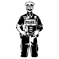 Policeman officer on duty vector silhouette illustration isolated on white background. National police day concept