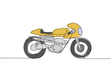 Fototapeta premium One single line drawing of old retro vintage motorcycle. Vintage motorbike transportation concept continuous line draw design graphic vector illustration