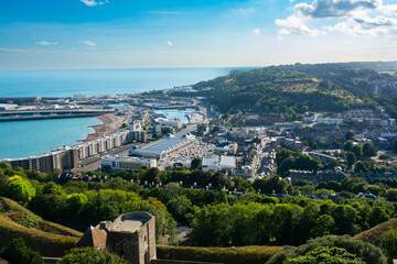 View of Dover and the port from the Castle,  Dover, England, UK
