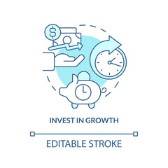 Invest in growth turquoise concept icon. Managing small business finances tip abstract idea thin line illustration. Isolated outline drawing. Editable stroke. Arial, Myriad Pro-Bold fonts used
