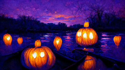 Naklejka na ściany i meble Halloween spooky Horror Nights, Pumpkin Jack O' Lantern background October 31