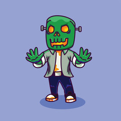 Frankenstein kid chubby chill character halloween design