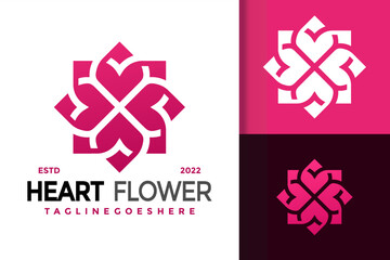 Heart Flower Bloom Logo Design, brand identity logos vector, modern logo, Logo Designs Vector Illustration Template