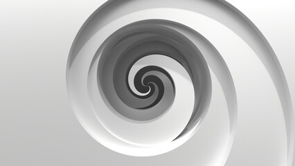 3D grayscale rendering of spiral wave-like object. A work of hyper-realistic geometric art.