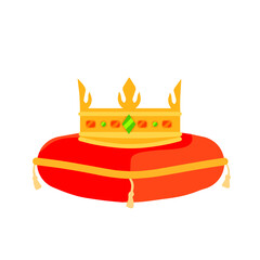 Crown on pillow. Luxury red cushion.