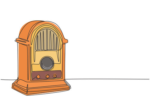recommend clip art: Single continuous line drawing of retro old fashioned analog desk radio. Classic vintage broadcaster technology concept. Music player one line draw design vector graphic illustration