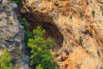 Turkish Taurus Mountains in the Kemer region of Antalya province. Background with copy space