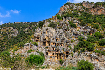 Lycian rock tombs of the necropolis in Demre, the ancient city of Myra, one of the main centers of Lycia