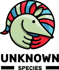 Cute unknown species illustration. Animal rolls into a round shape for logo, sticker design etc.