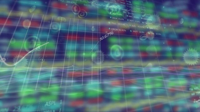 The animation shows a stock market display with numbers and graphs, with the prices going up and dow