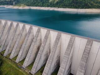 water dam and lake, hydro electricity concept, green energy