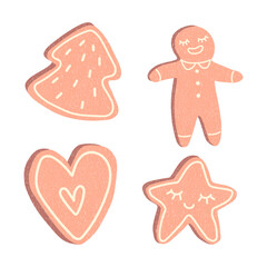 Gingerbread different shape collection. Christmas cookies icon. Holiday winter symbols. Festive treats.