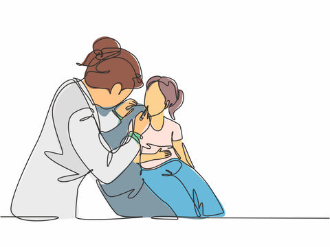 doctor examining child, continuous line art clip art preview
