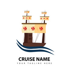 Ocean Ship - sign concept. Sea boat illustration. Vector logo template.