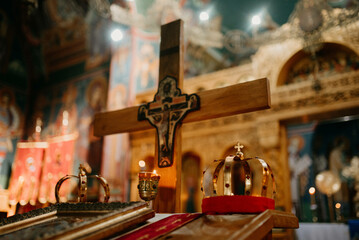 Church wedding ceremony. Orthodox church wedding. Church. Bride and groom.