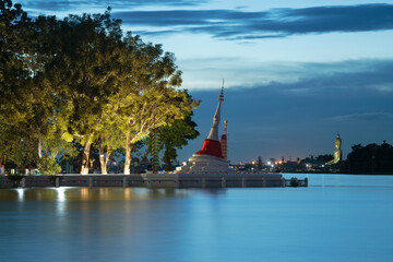 Mutao pagoda diagonal or Bang Pain-Light-House at Wat Pimai Yigavas, since 1985, Nonthaburi province, Thailand