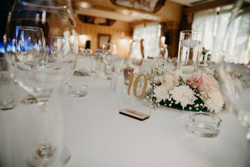 Waiting for guest,table elegance set. Table decoration with flowers.