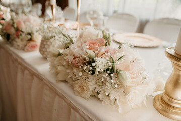 Waiting for guest,table elegance set. Table decoration with flowers.